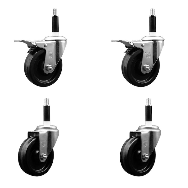 4'' Phenolic Swivel 7/8'' Expand Stem Caster Set 2 Total Lock Brakes, 4PK